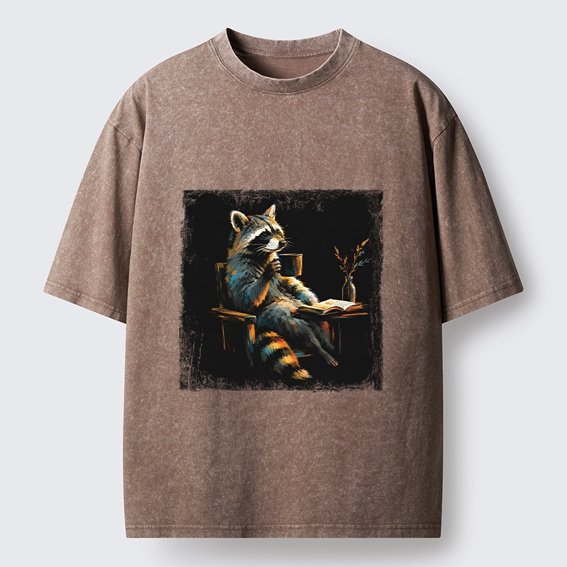 Tokyo‑Tiger Cozy Raccoon Reader Washed T‑Shirt
