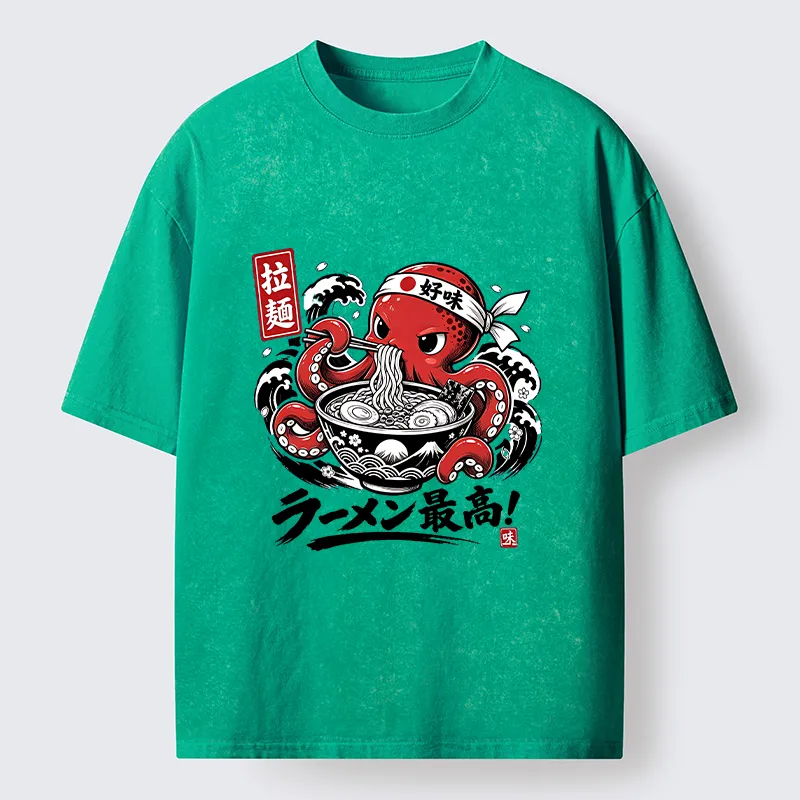 Tokyo-Tiger Octopus Loves Ramen Washed T-Shirt