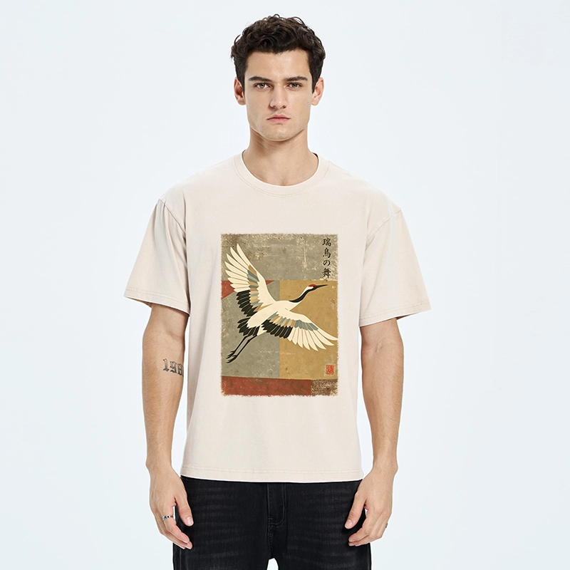 Tokyo‑Tiger Crane Spirit Washed T‑Shirt