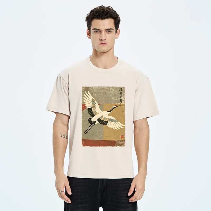 Tokyo‑Tiger Crane Spirit Washed T‑Shirt