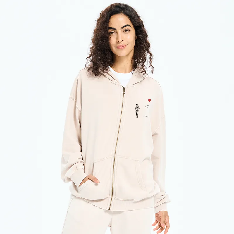 Tokyo-Tiger Skeleton Balloon Meme Washed Zip Hoodie