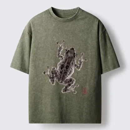 Tokyo‑Tiger Zen Frog Art Washed T‑Shirt