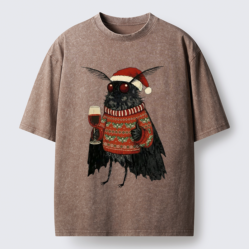Tokyo-Tiger Christmas Mothman Wine Time Washed T-Shirt