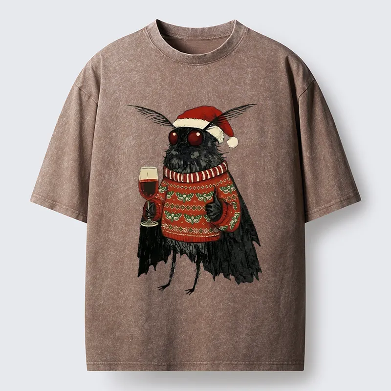 Tokyo-Tiger Christmas Mothman Wine Time Washed T-Shirt