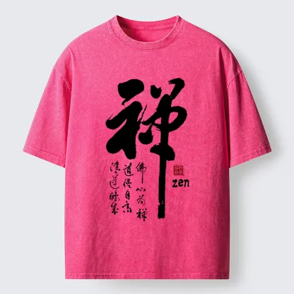 Tokyo-Tiger Oriental Ink Zen Art Washed T-Shirt