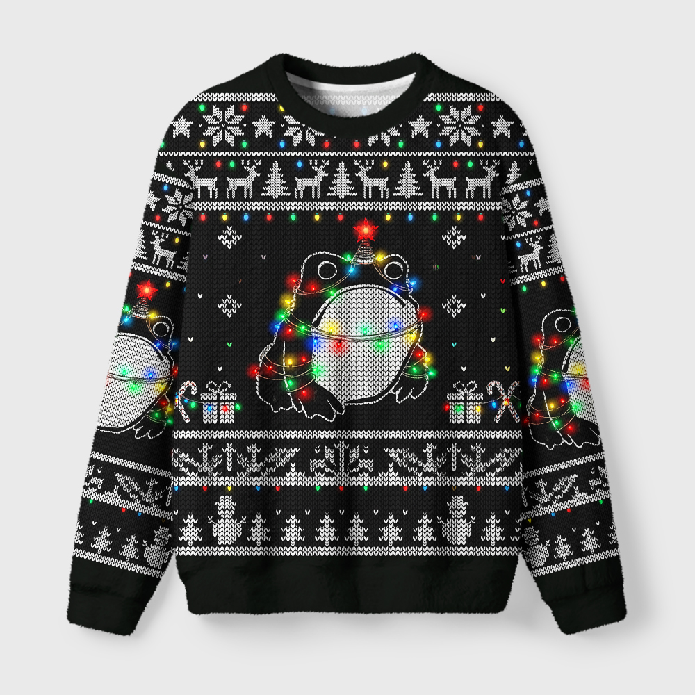 Tokyo-Tiger Christmas Lights Frog Fuzzy Christmas Ugly Sweatshirt