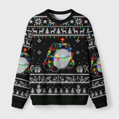 Tokyo-Tiger Christmas Lights Frog Fuzzy Christmas Ugly Sweatshirt