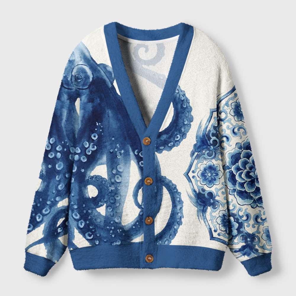 Tokyo-Tiger Traditional Ocean Octopus Ugly Cardigan Sweater