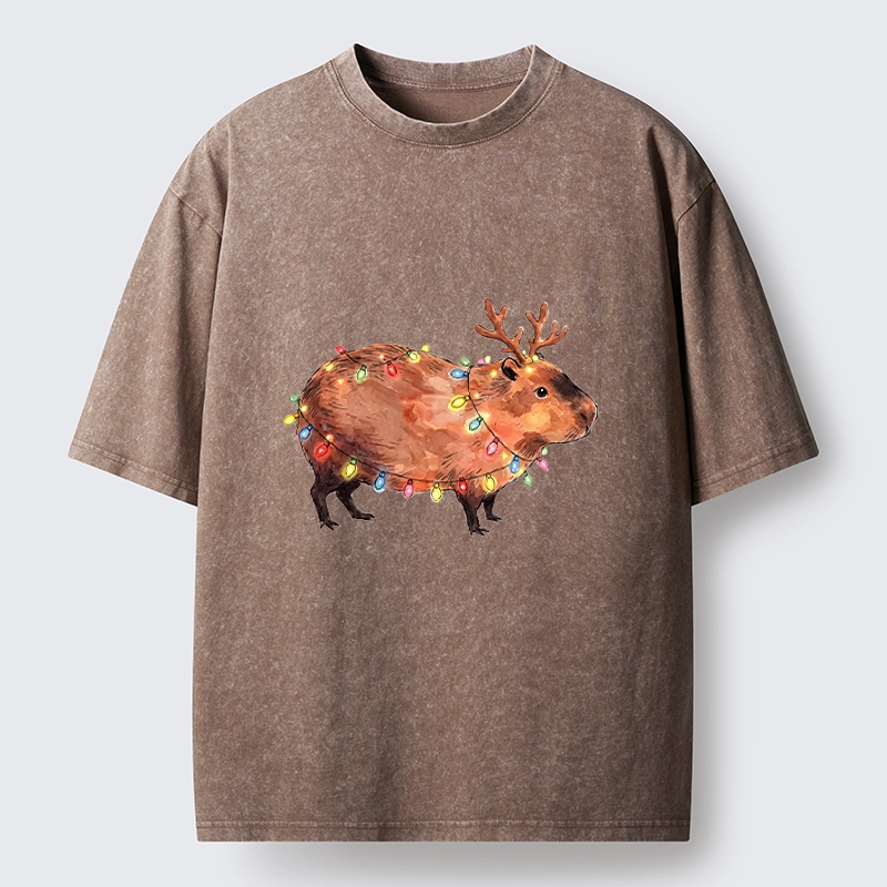Tokyo‑Tiger Christmas Capybara Glow Washed T‑Shirt