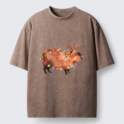 Tokyo‑Tiger Christmas Capybara Glow Washed T‑Shirt