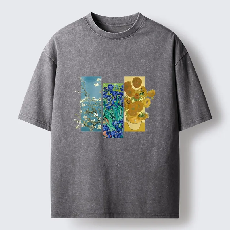 Tokyo‑Tiger Van Gogh Floral Art Washed T‑Shirt