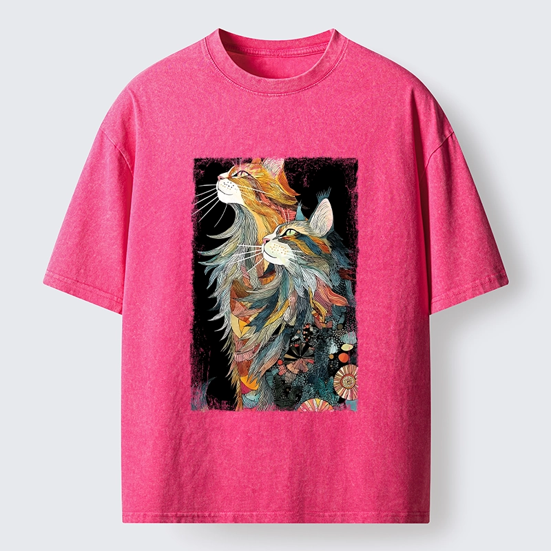 Tokyo‑Tiger Bohemian Cat Pair Washed T‑shirt