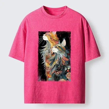 Tokyo‑Tiger Bohemian Cat Pair Washed T‑shirt