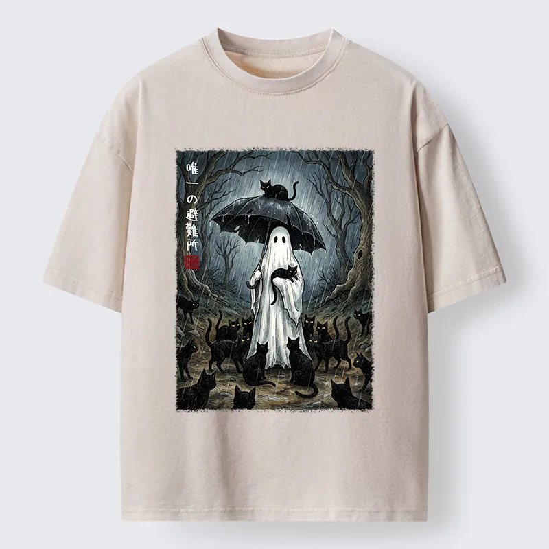 Tokyo‑Tiger Ghost Cat Shelter Washed T‑Shirt Sale