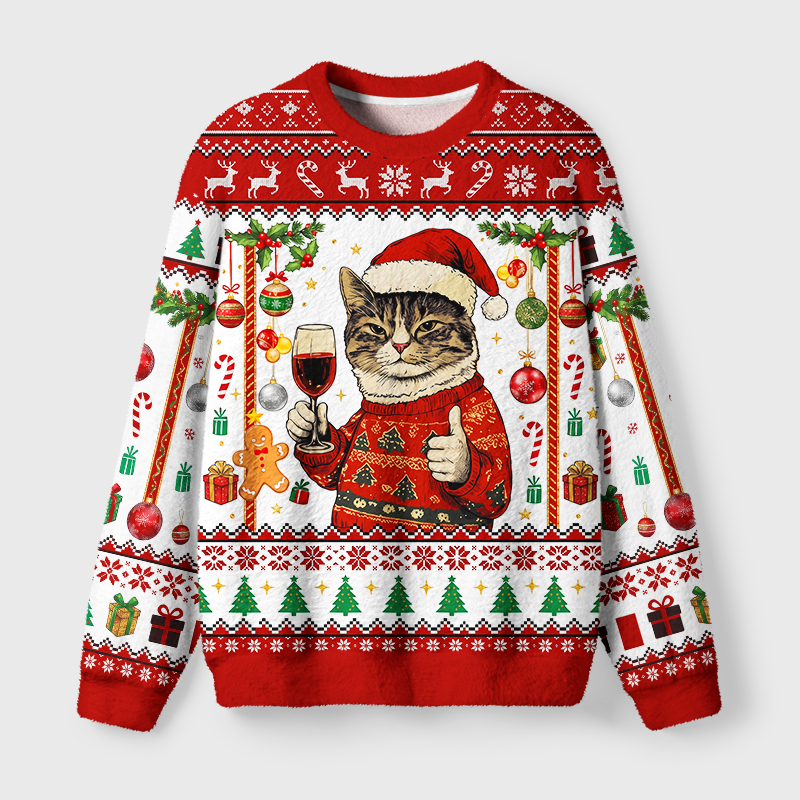 Tokyo-Tiger Christmas Cat Likes Fuzzy Christmas Ugly Sweatshirt