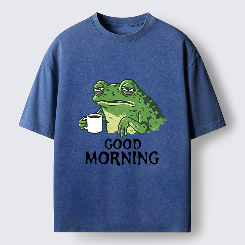 Tokyo-Tiger Morning Coffee Frog Meme Washed T-Shirt