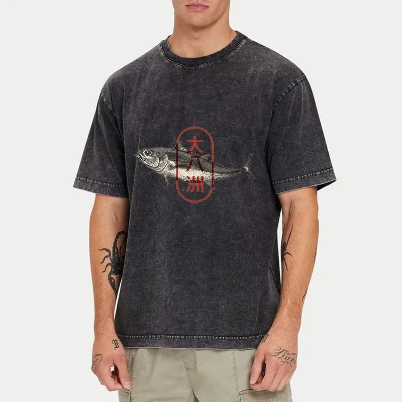 Tokyo-Tiger Sushi Fish Washed T-Shirt