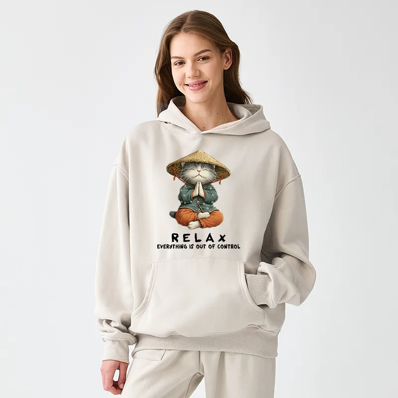 Tokyo-Tiger Zen Relax Cat Graphic Adult Fleece Hoodie