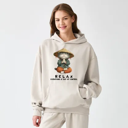 Tokyo-Tiger Zen Relax Cat Graphic Adult Fleece Hoodie