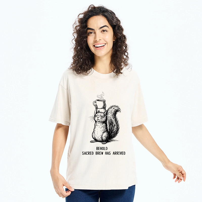 Tokyo-Tiger Squirrel Hold Sacred Coffee Meme Washed T-Shirt