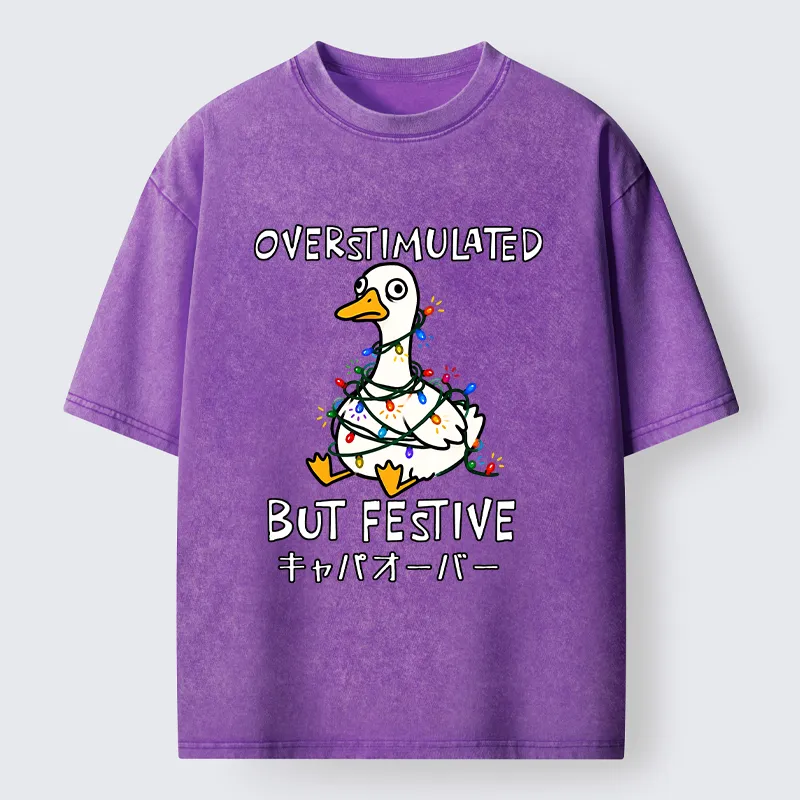 Tokyo-Tiger Funny Excited Christmas Goose Washed T-Shirt