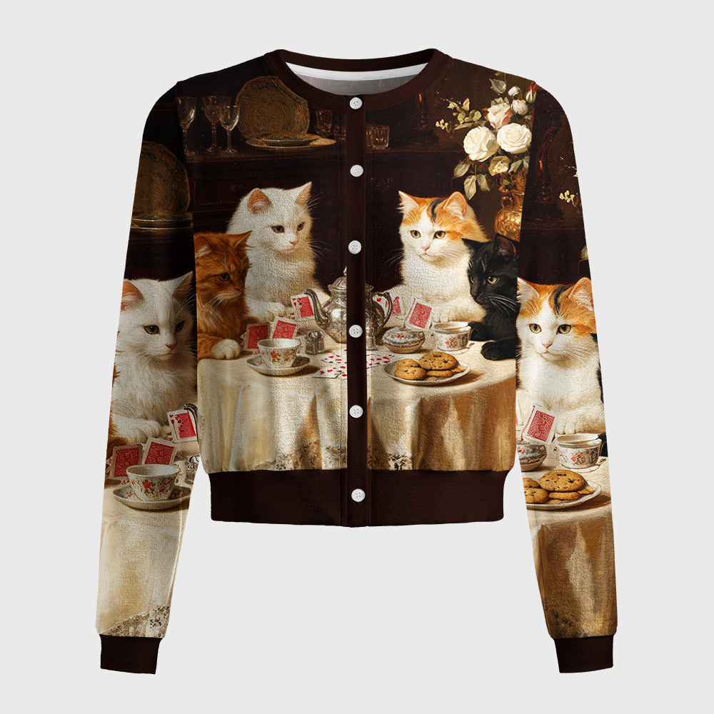 Tokyo-Tiger Cat Poker Tea Party Women's Lightweight Cardigan