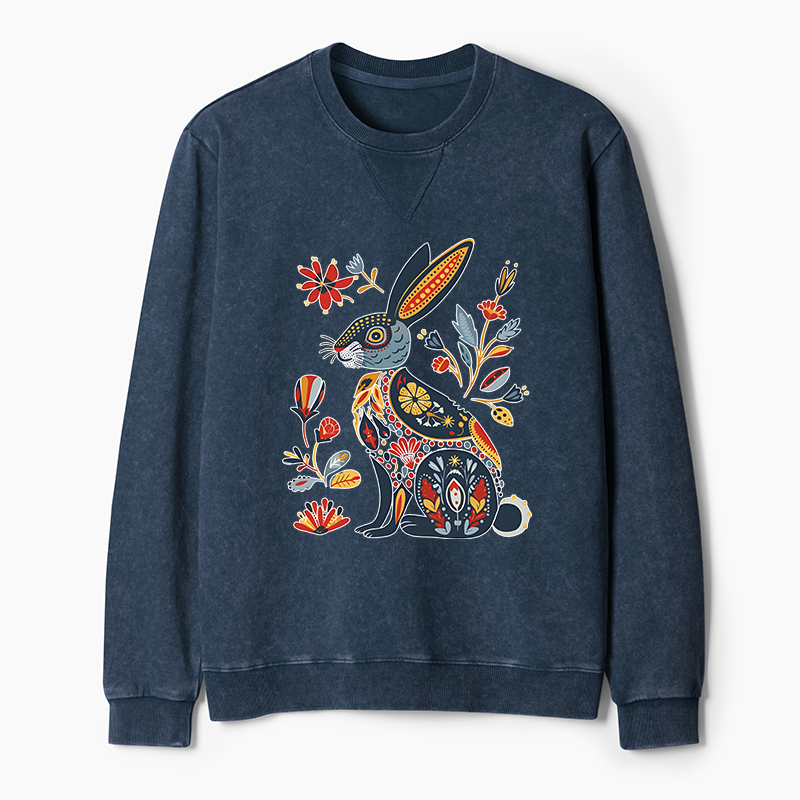 Tokyo-Tiger Folk Hare Bloom Washed Terry Sweatshirt
