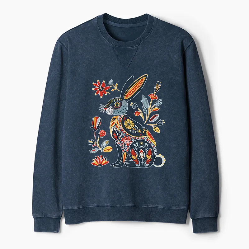 Tokyo-Tiger Folk Hare Bloom Washed Terry Sweatshirt