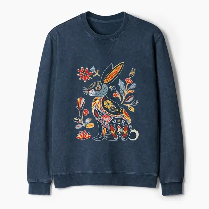 Tokyo-Tiger Folk Hare Bloom Washed Terry Sweatshirt