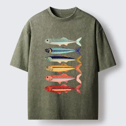 Tokyo‑Tiger Colorful Fish Stack Washed T‑Shirt
