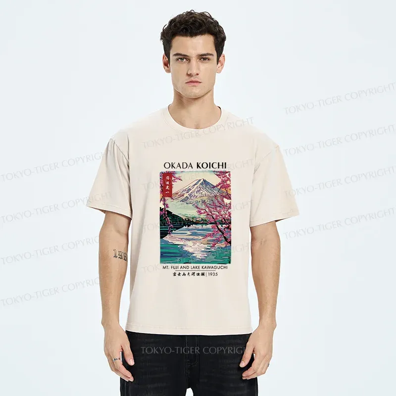 Tokyo-Tiger Japanese Traditional Mount Fuji Washed T-Shirt