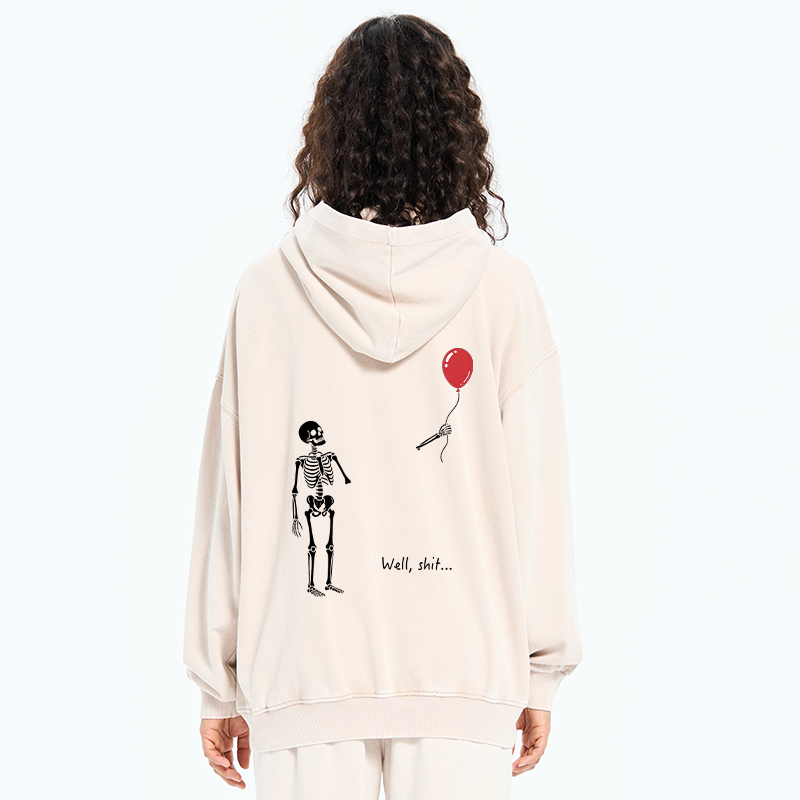 Tokyo-Tiger Skeleton Balloon Meme Washed Zip Hoodie