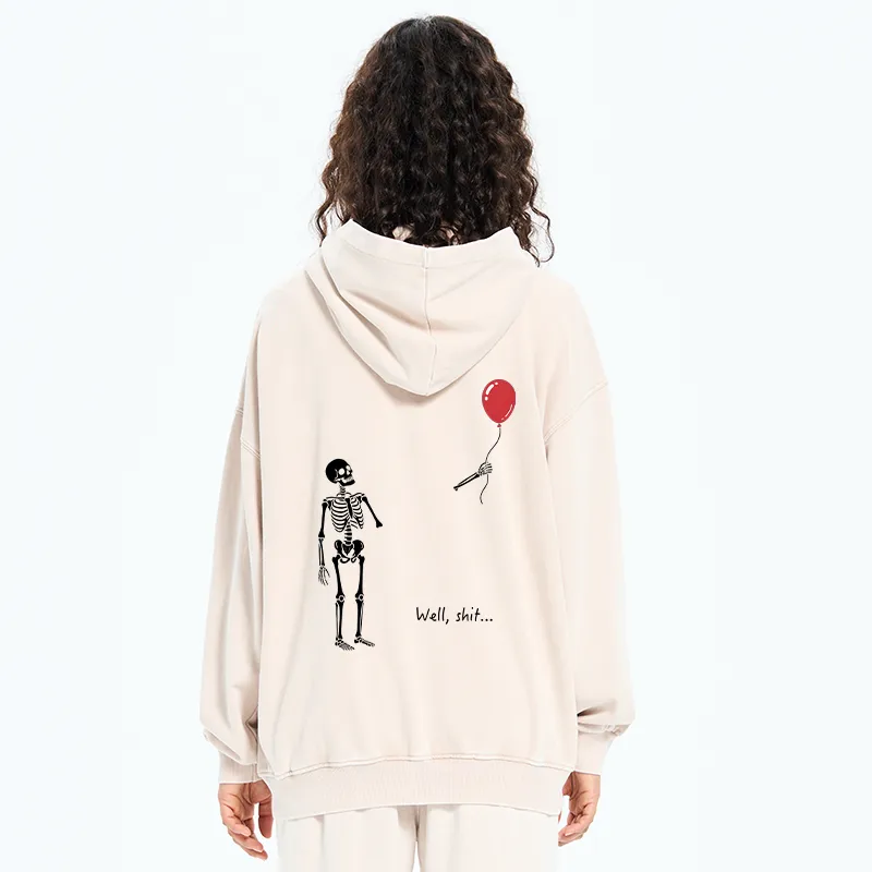 Tokyo-Tiger Skeleton Balloon Meme Washed Zip Hoodie