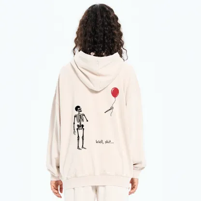 Tokyo-Tiger Skeleton Balloon Meme Washed Zip Hoodie