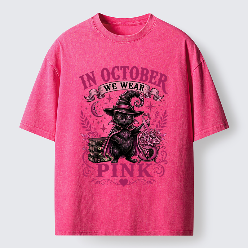 Tokyo-Tiger Witch Cat Breast Cancer Awareness Washed T-Shirt