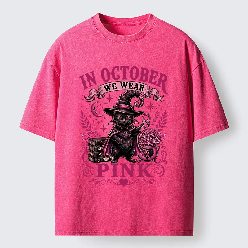 Tokyo-Tiger Witch Cat Breast Cancer Awareness Washed T-Shirt