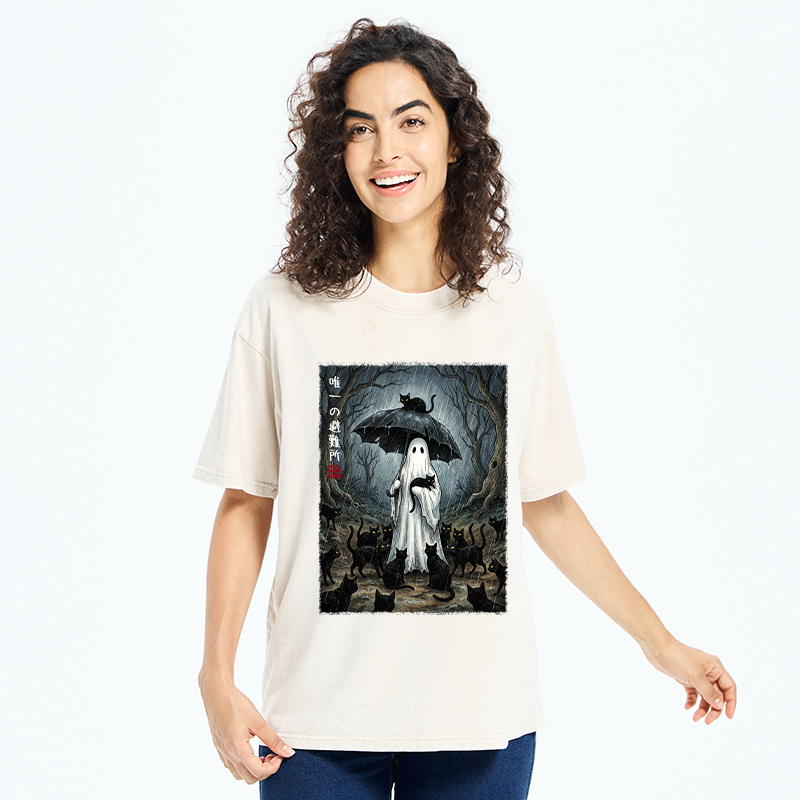 Tokyo‑Tiger Ghost Cat Shelter Washed T‑Shirt