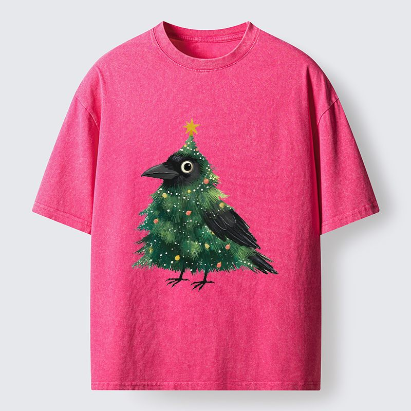 Tokyo-Tiger Cute Christmas Tree Crow Washed T-Shirt