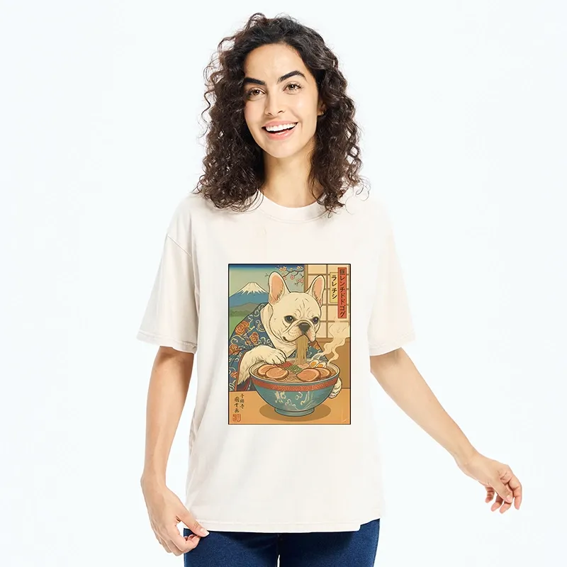 Tokyo-Tiger French Bulldog Ramen Art Washed T-Shirt