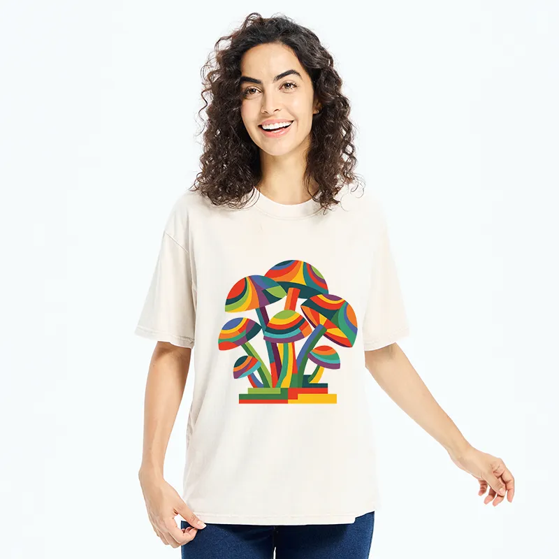 Tokyo-Tiger Colorful Mushroom Art Washed T-Shirt