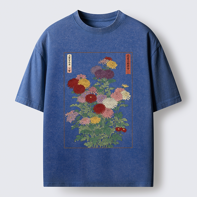 Tokyo-Tiger Traditional Bloom Print Washed T-Shirt