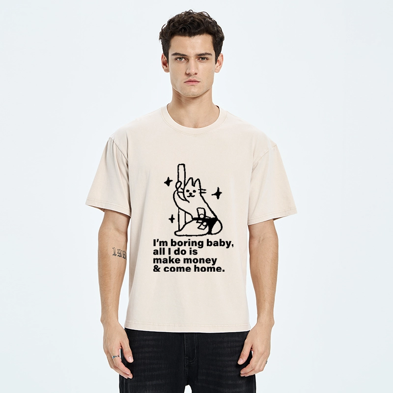 Tokyo-Tiger Cute Cat Only Makes Money Comes Home Washed T-Shirt
