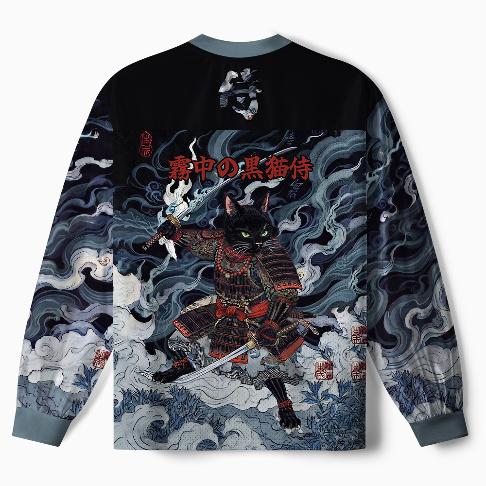Tokyo-Tiger Shadow Samurai Cat Paneled Long Sleeve Jersey