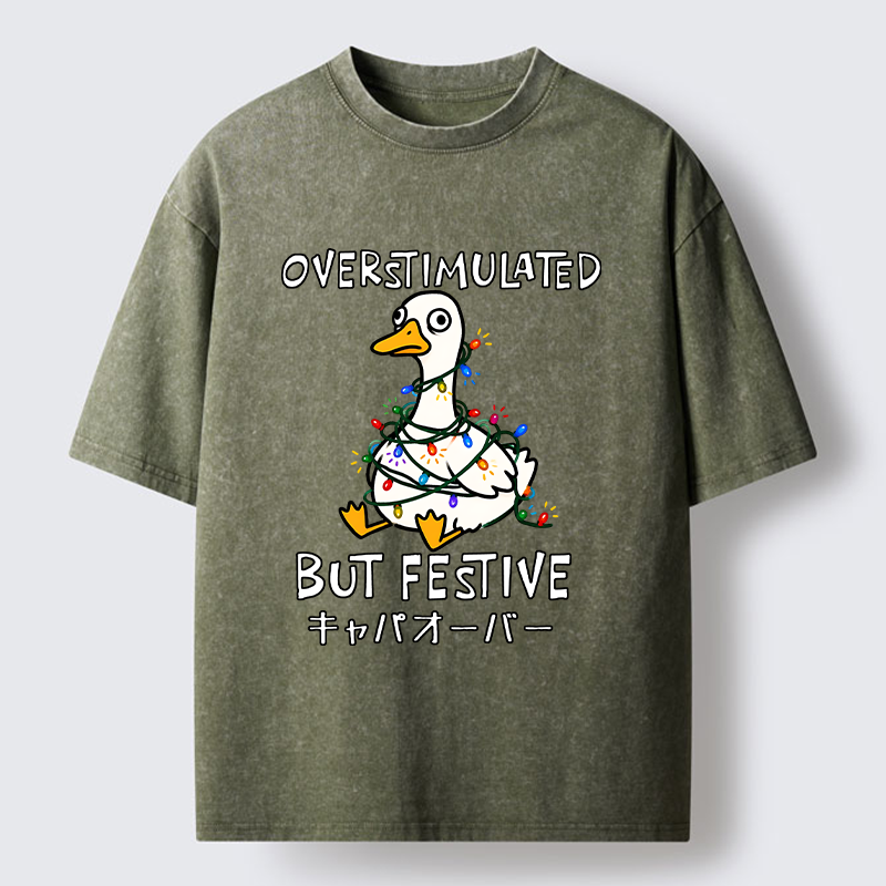 Tokyo-Tiger Funny Excited Christmas Goose Washed T-Shirt