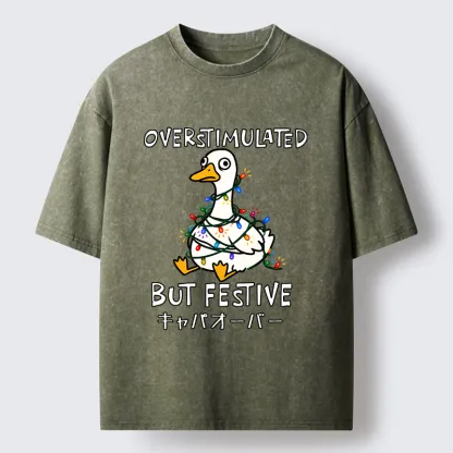 Tokyo-Tiger Funny Excited Christmas Goose Washed T-Shirt