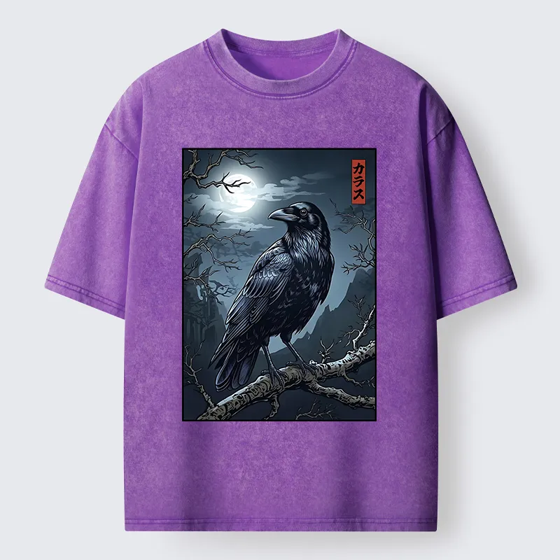 Tokyo-Tiger Full Moon Crow Vibe Washed T-Shirt