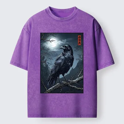 Tokyo-Tiger Full Moon Crow Vibe Washed T-Shirt