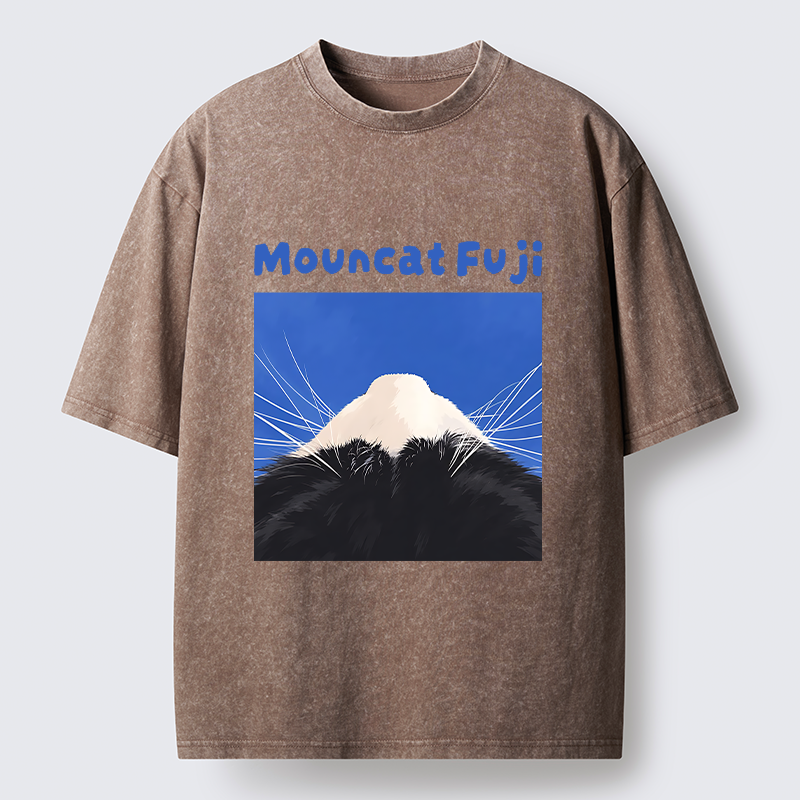 Tokyo-Tiger Cute Cat Fuji Mountain Art Washed T-Shirt