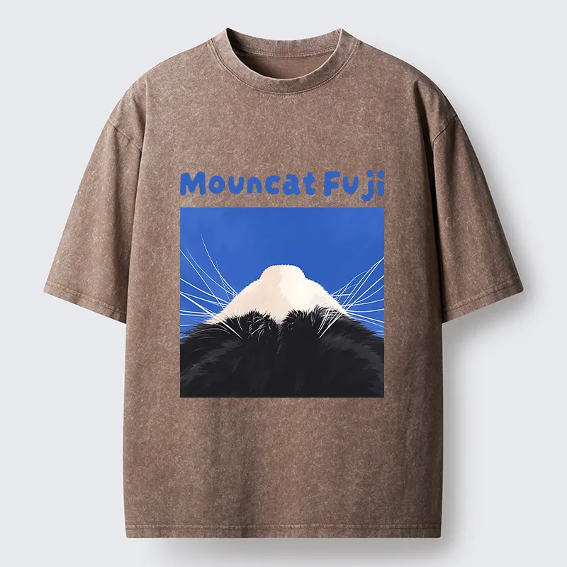Tokyo-Tiger Cute Cat Fuji Mountain Art Washed T-Shirt