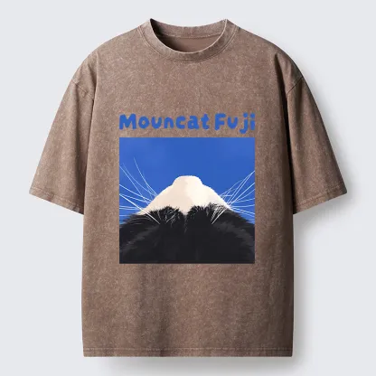 Tokyo-Tiger Cute Cat Fuji Mountain Art Washed T-Shirt